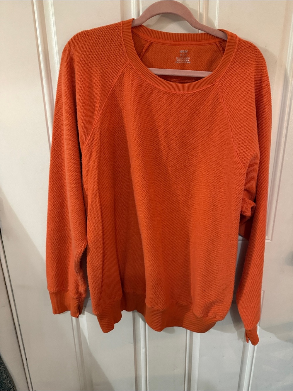 aerie Orange Waffle-Knit Long Sleeve Pullover